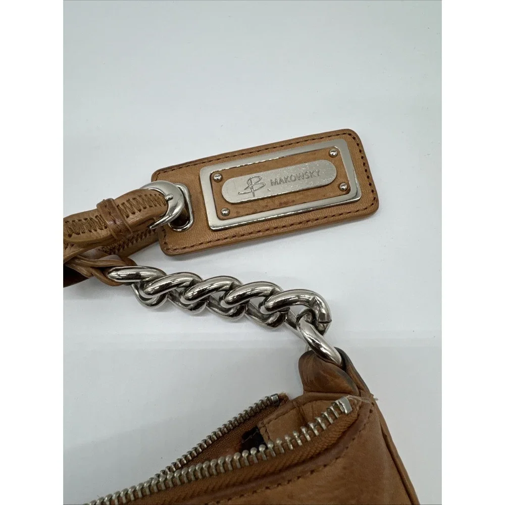 B Makowsky Handbag Thick‎ Leather Brown Deep Hobo Tote Boho Side Zip Pocket